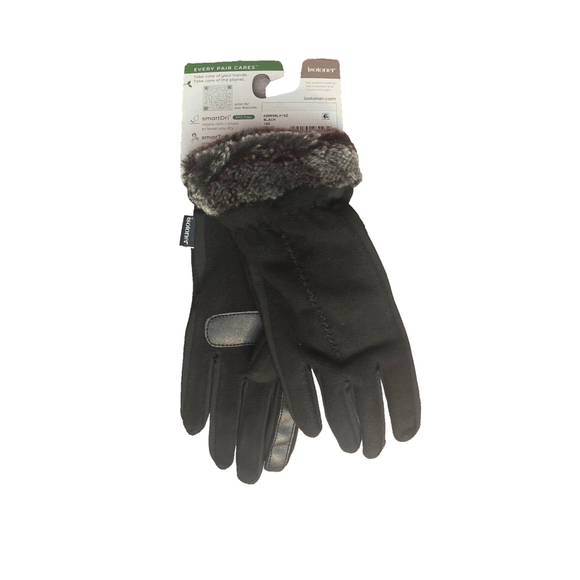Isotoner Signature Black Fleece Gloves Faux-Fur Cuffs Sz One Size NWT - Picture 3 of 13
